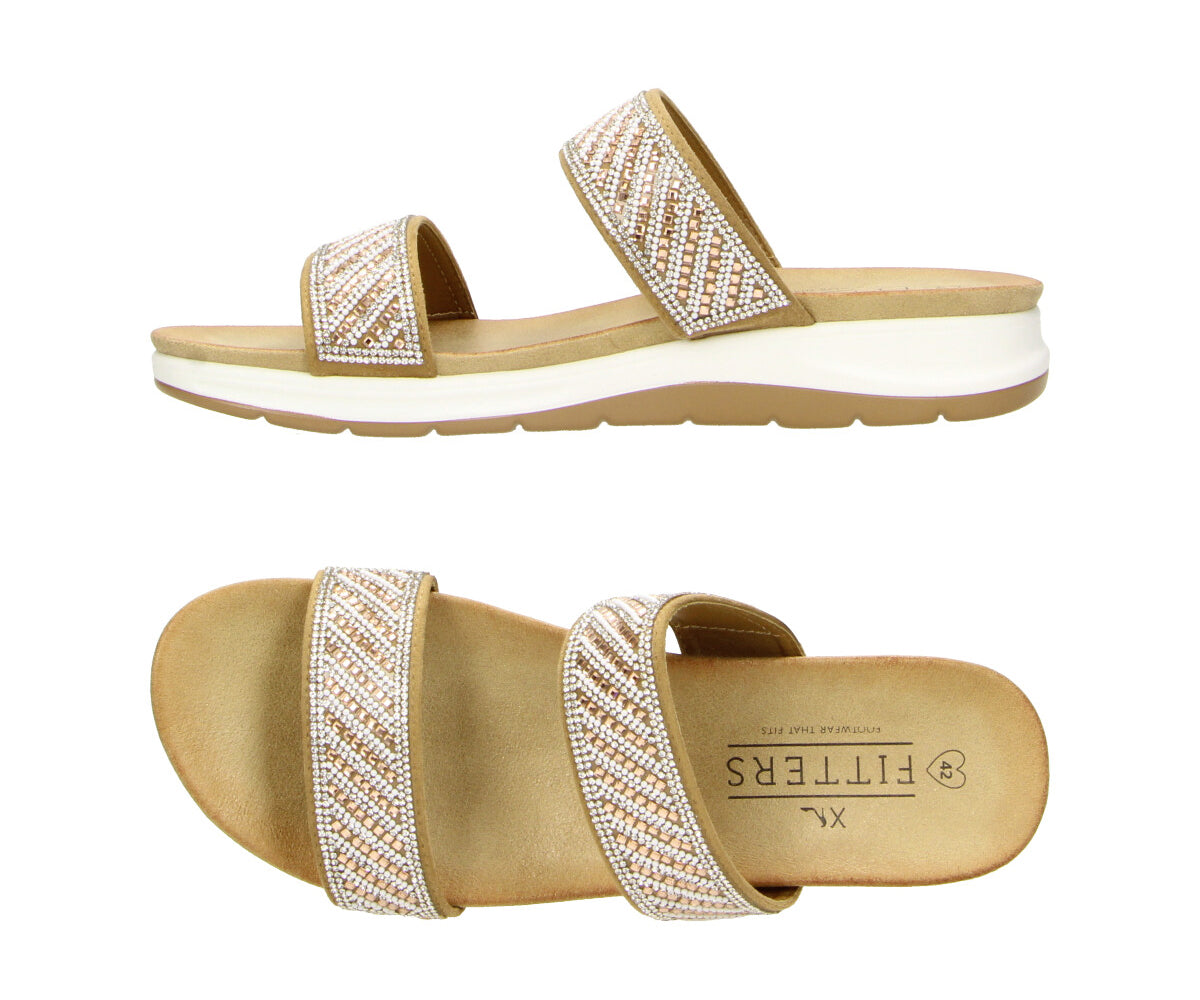 Loreen in Sand mit Pailletten - Damen Sandale – XL Fitters